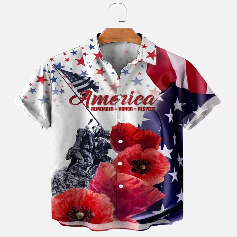 Poppy Remembrance Day Print Hawaiian Shirt 3D Printed Hawaiian Shirt for Men and Women Casual Shirt Unisex