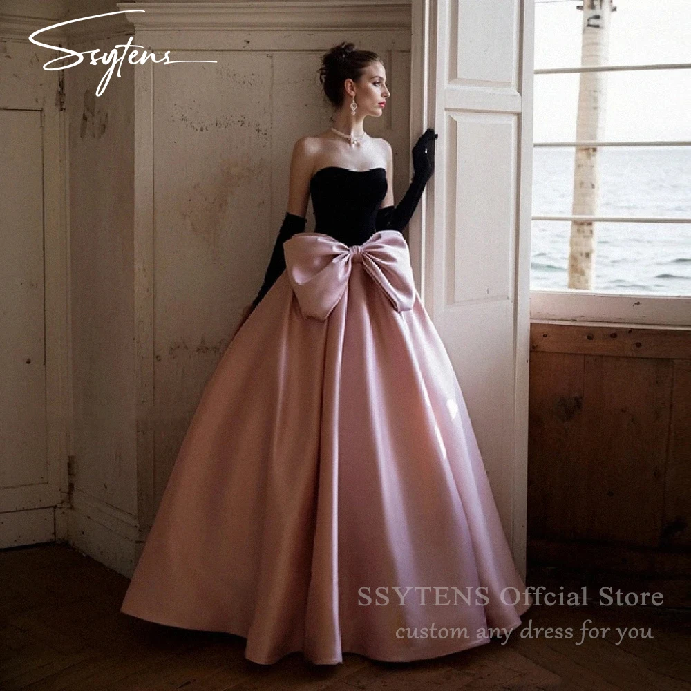 Ssytens elegant rosa eine Linie Ballkleider für Hochzeits feier ärmellose Schleife Prinzessin Frauen schwarz lange Quince anera Abendkleider