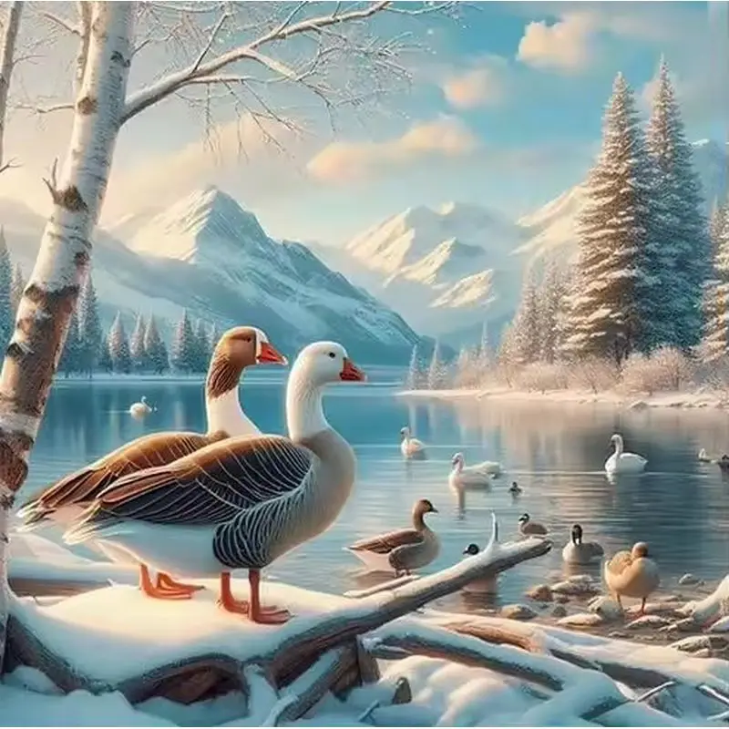 

CHENISTORY Diamond Painting Duck Diamond Embroidery Cross Stitch Mosaic Snow Mountain Scenery Picture Rhinestone Handmade Gift
