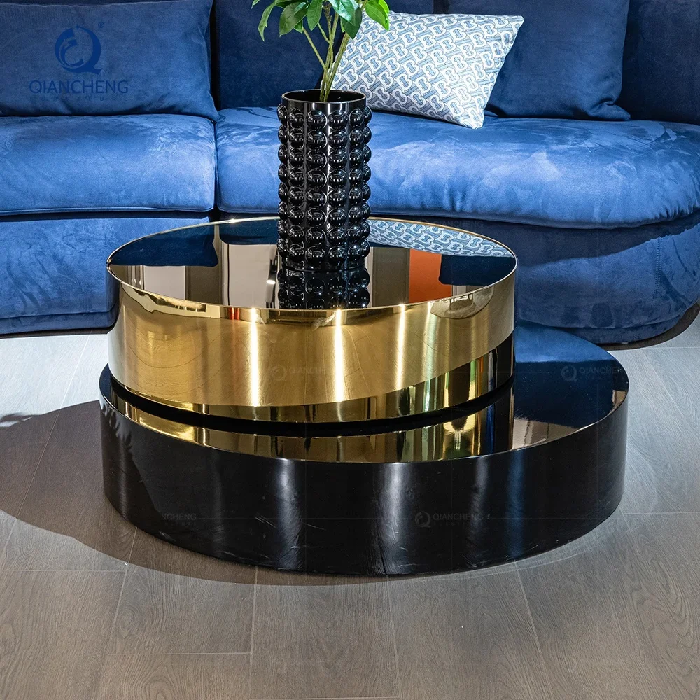 french contemporary coffee table multifunction mirror sitting room black gold tempering glass top smart coffee table