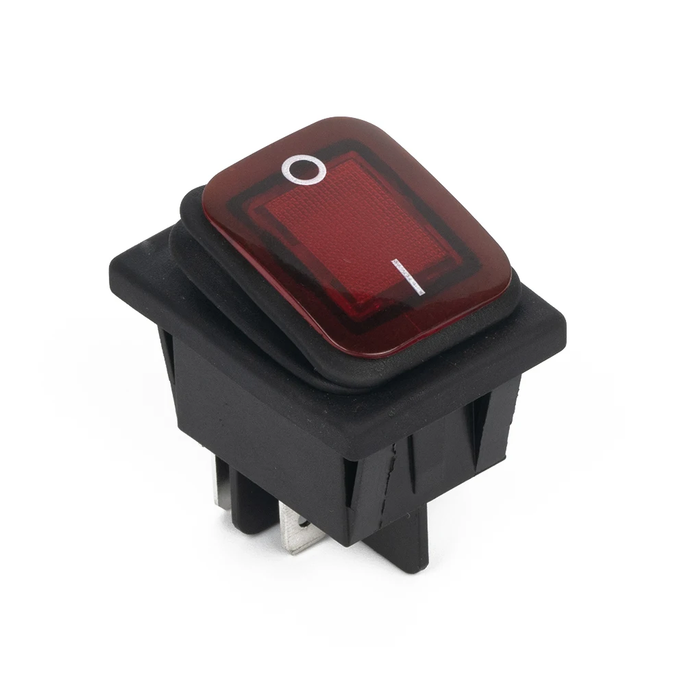 On-Off Waterproof Rocker Switch Anti-dust  Anti-water Red/Green Rectangle Illuminated 20A 250VAC DPST IP67 30x22mm