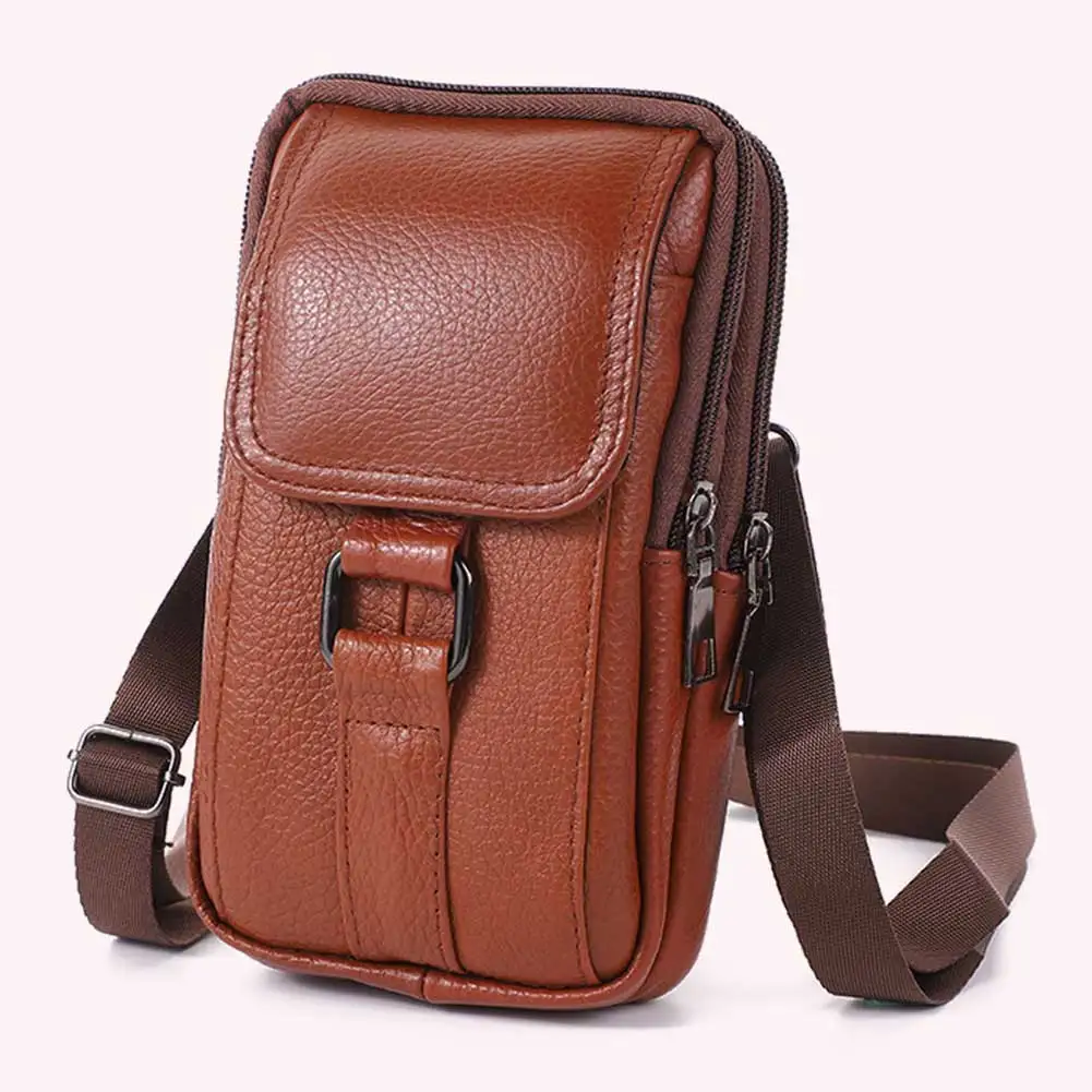 Portable Shoulder Bag Cowhide Leather Fanny Pack Waist Bag Fashion Simple Multi-pockets Casual for Outdoor Sport