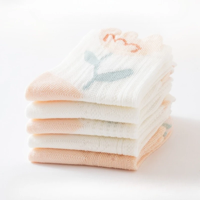 5Pairs Cartoon Childrens Mesh Socks Ultra Thin Breathable Kawaii Kids Clothing for Girls 1-12Years