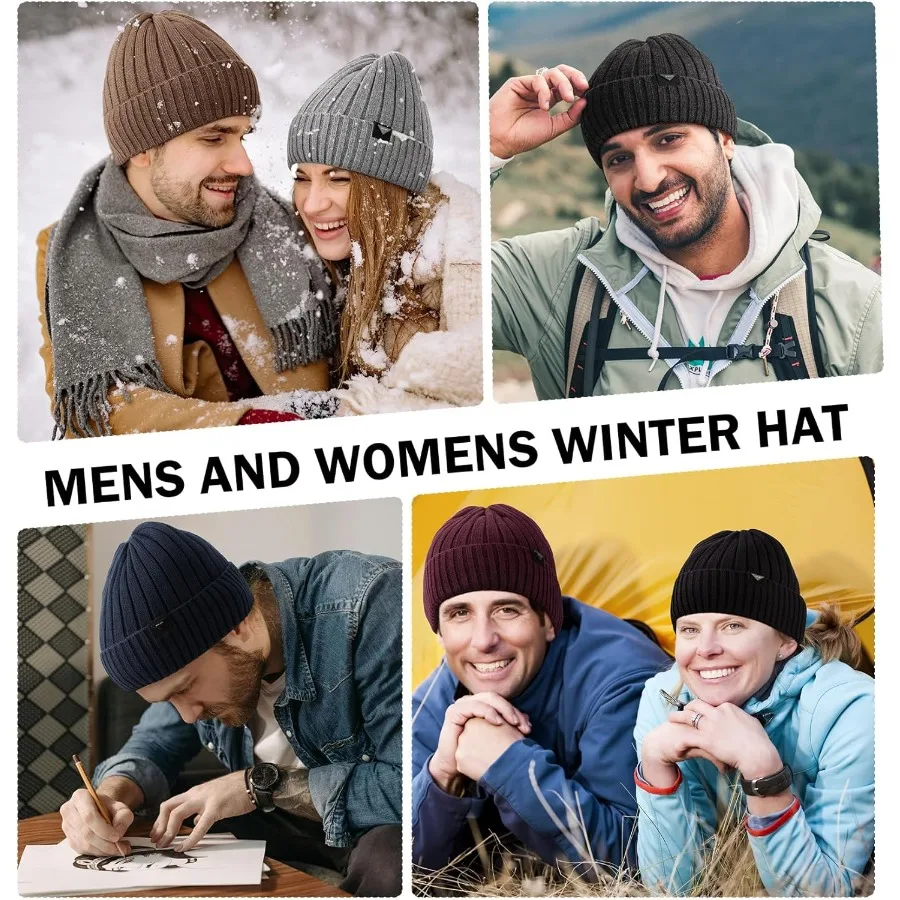 Wmcaps Topi Rajut Musim Dingin untuk Pria Wanita Topi Beanie Berlapis Bulu Hangat Topi Ski Lembut Hangat Unisex