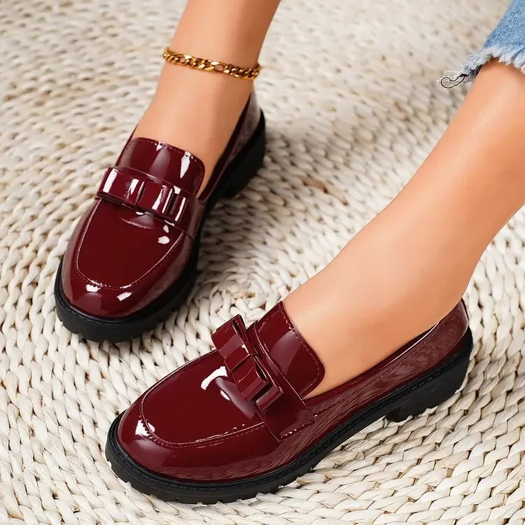 Women Trend Shoes Spring Slip on Women's Pumps Round Toe Solid Butterfly-knot Chunky Heels Office Profession Pumps