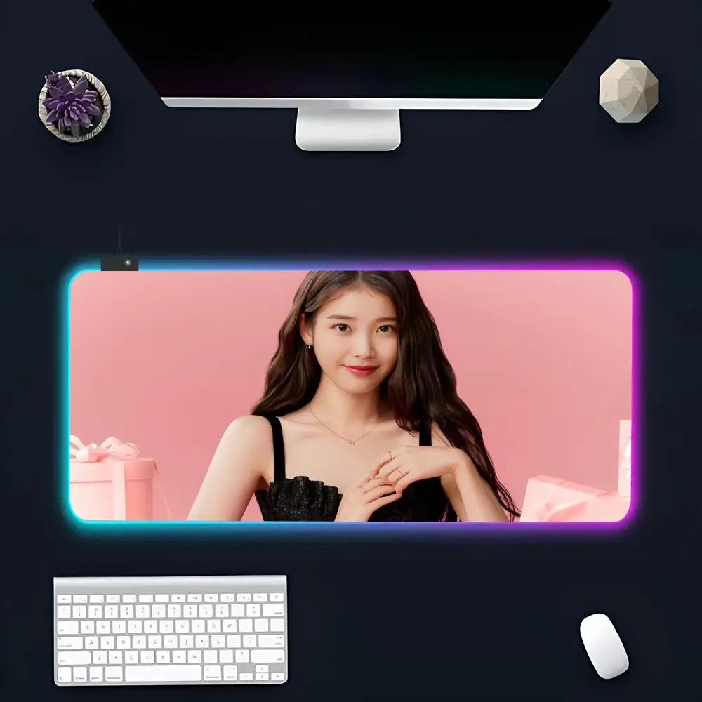 Singer I-IU L-Lee J-Ji-Eunss MINISO Mouse Pad RGB Gaming Mousepad LED Large Gamer Mousepads XXL Keyboard Pads Luminous Desk Mat