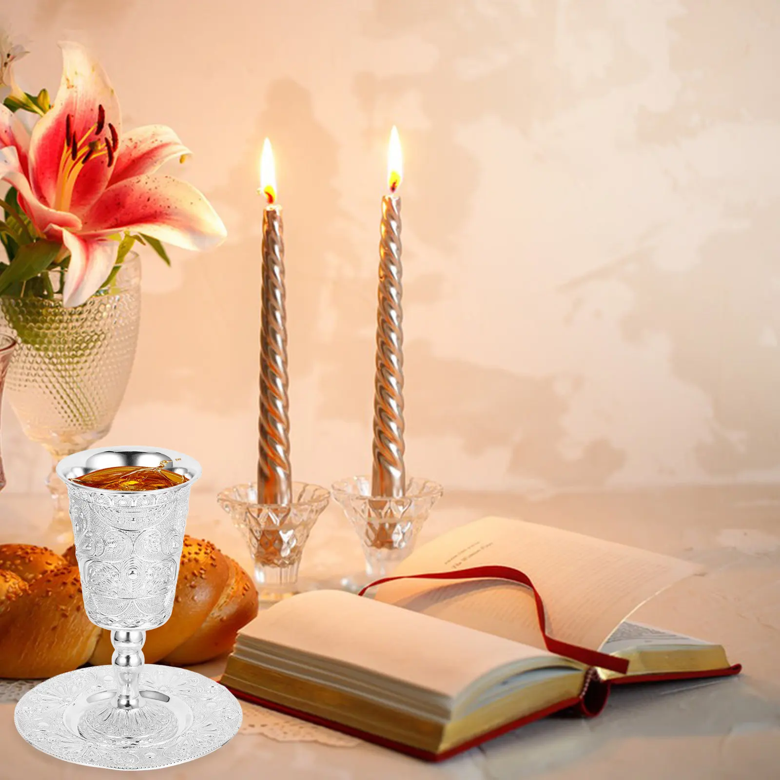 1 Set Metal Kiddush Wine Cup Elegant Shabbat Blessing Goblet Holy Havdalah Festival Wine Cup Judaica Shabbos Holiday Decorations