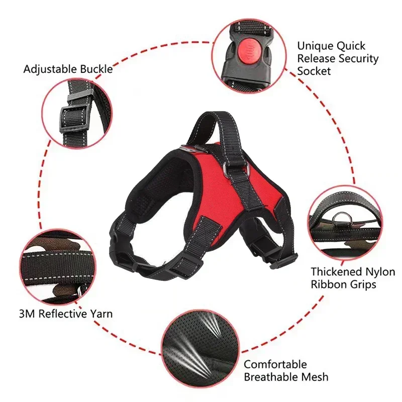 Dog Harness Vest Adjustable Pet Chest Strap Reflective Outdoor Training Dog Collars Harness Lead for Small Medium Large Dogs - view 2