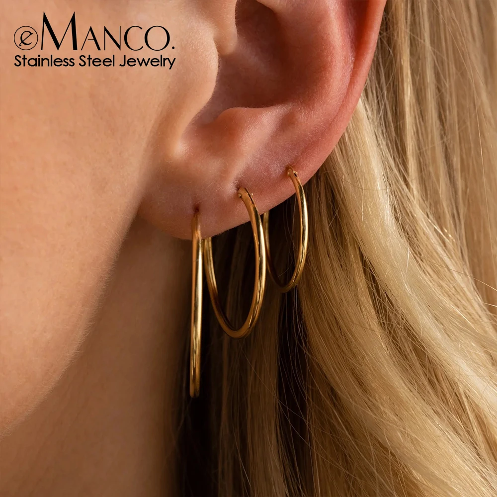 EMANCO Stainless Steel Earrings 12/14/18MM Simple Classic Small Steel Earrings Jewelry Gift Birthday Anniversary Gift