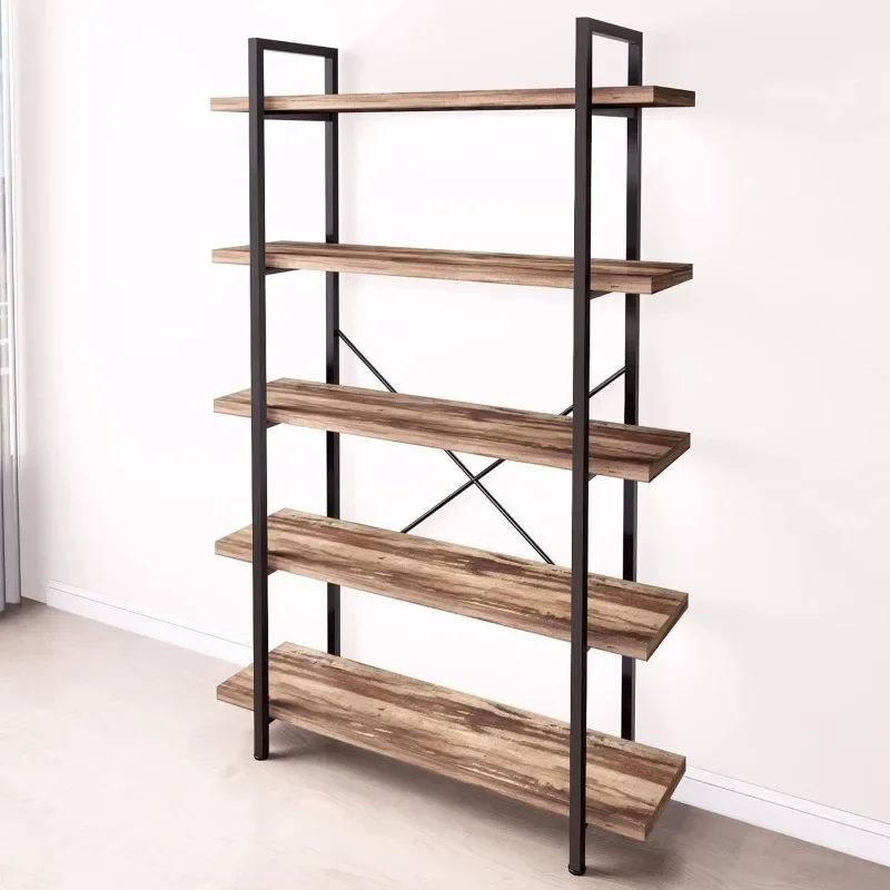 

5-Tier Vintage Industrial Style Bookcase/Metal and Wood Bookshelf Furniture for Collection,Vintage Brown, 3/4/5 Tier (5-Tier)