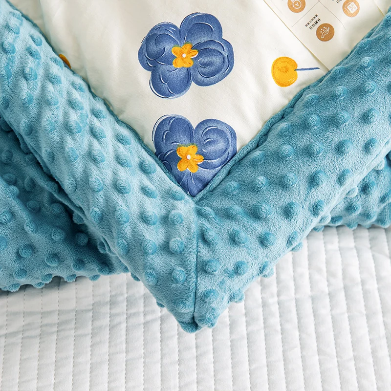 Couette florale botanique en velours doux et confortable pour filles et adolescents, couette florale bleue, décor de chambre, haricots chauds, 1 pièce