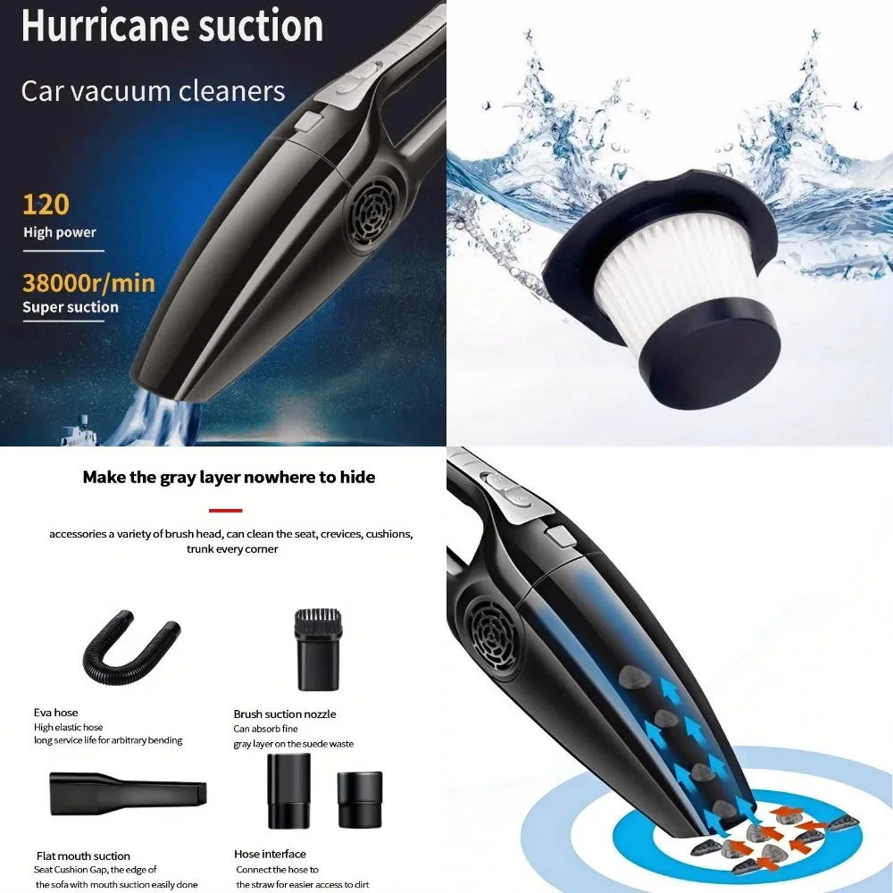Aspirateur de voiture haute puissance 12V, double usage sec et humide, conception compacte et Portable pour voiture, maison, camping-car, forte aspiration, nettoyage efficace