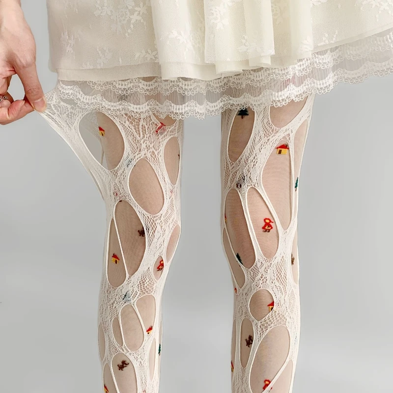 Sexy Broken Hole Lace Tights for Women Fashion Fishnet Long Stockings Easy Tearable Y2K Pantyhose Hollow Out Female Leggings
