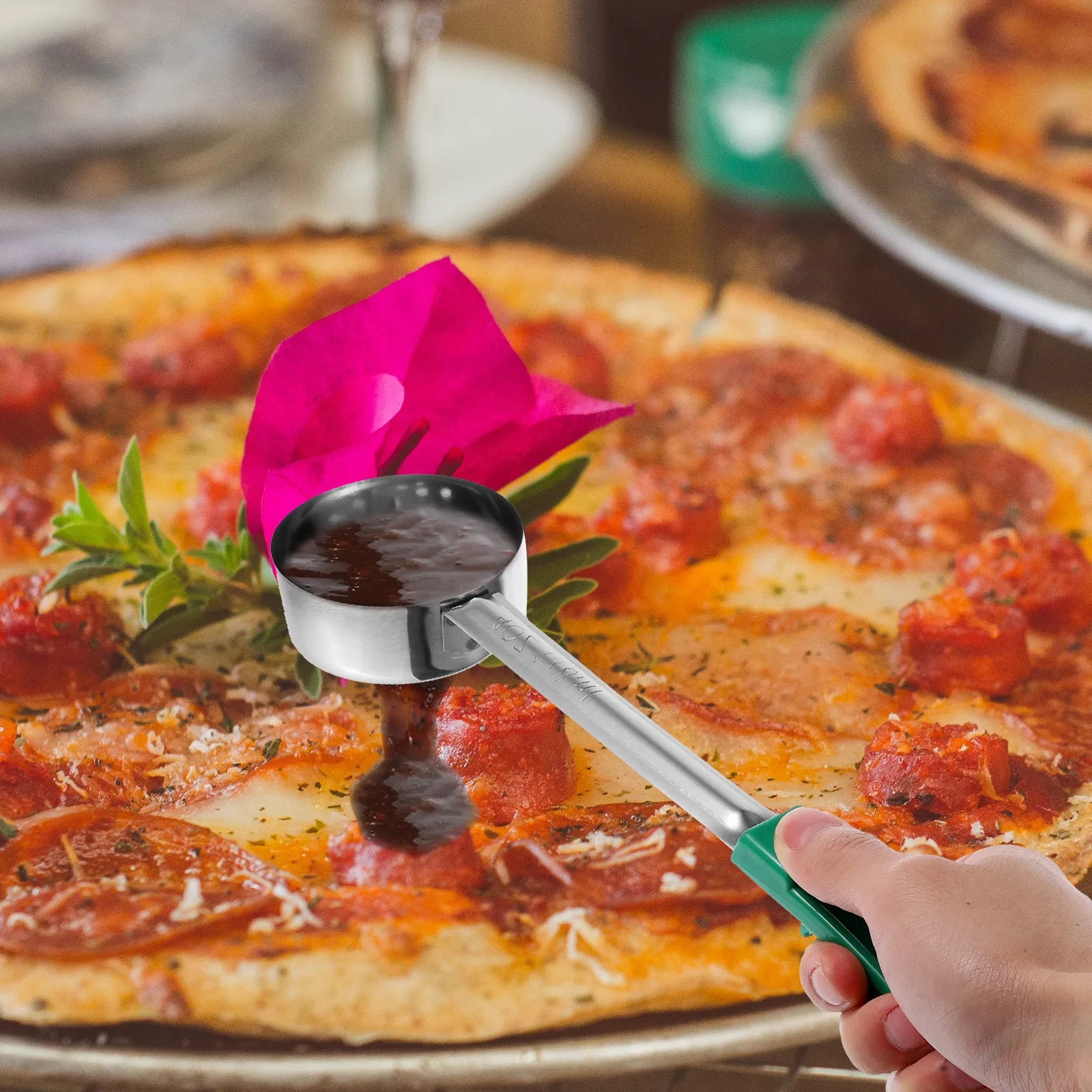 

4 Ounce Sauce with Hole Stainless Steel Pizza Sauce Ladle for Portion Control Spoon Serving Sauces Juices Spreads