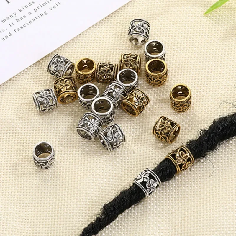 5Pcs/bag Metal Decor Beaded Headdress Hair Ornament Braid Accessories African Dreadlocks Large Hole Beads Braiders Styling Tools