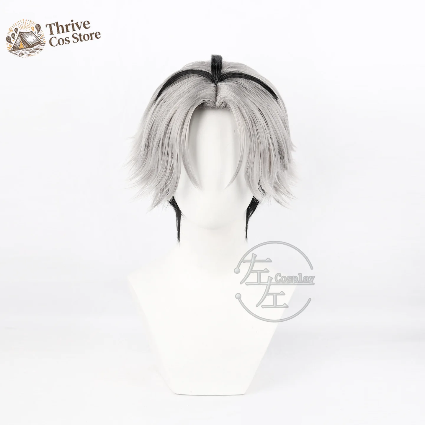 Peluca de Kangetsu Tocho para Cosplay, pelo corto blanco y negro, Anime Agents of The Four Seasons Dance of Spring, para fiesta de disfraces de Halloween