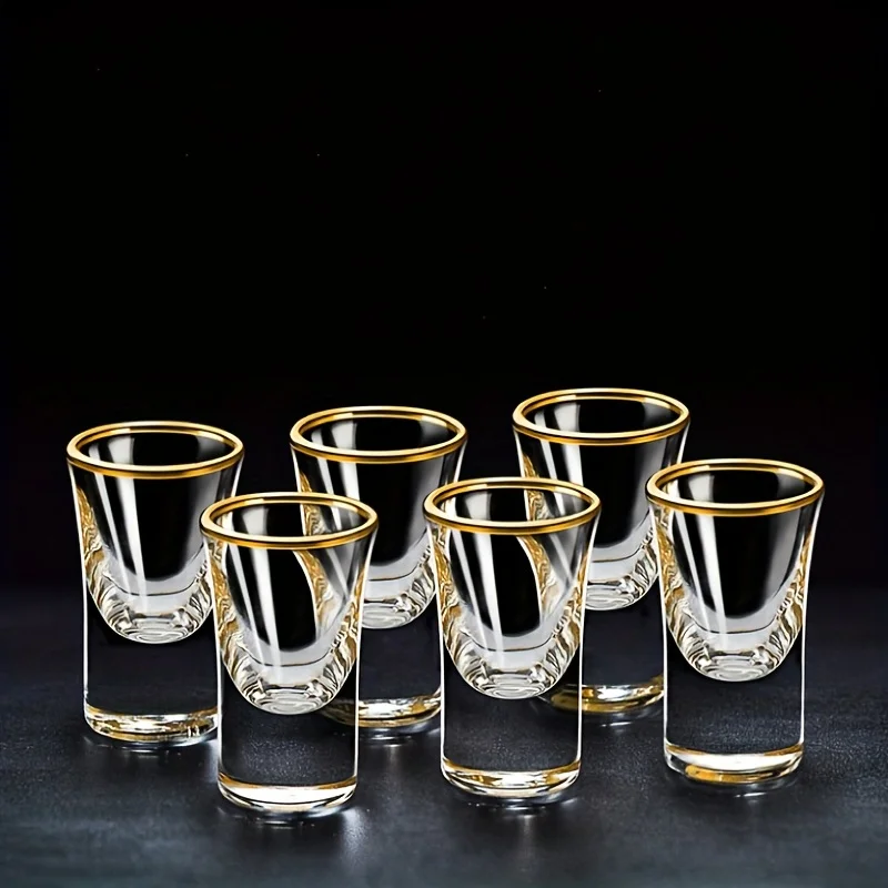 6pcs 15ml Mini Gold Foil Glasses Creative Gilt Edged Wine Glass for Liquor Scotch Bourbon Tequila Drink Bar Club Restaurant Tool