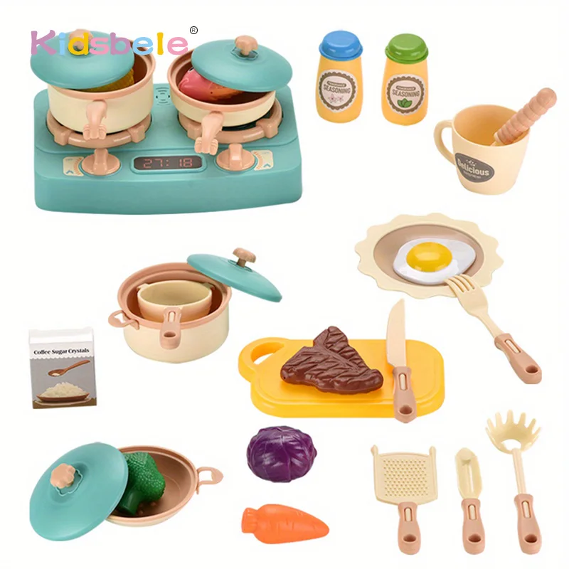 Pretend Cooking Pretend Play Kitchen Set, Brinquedos Educativos Casa, Simulação com spray realista