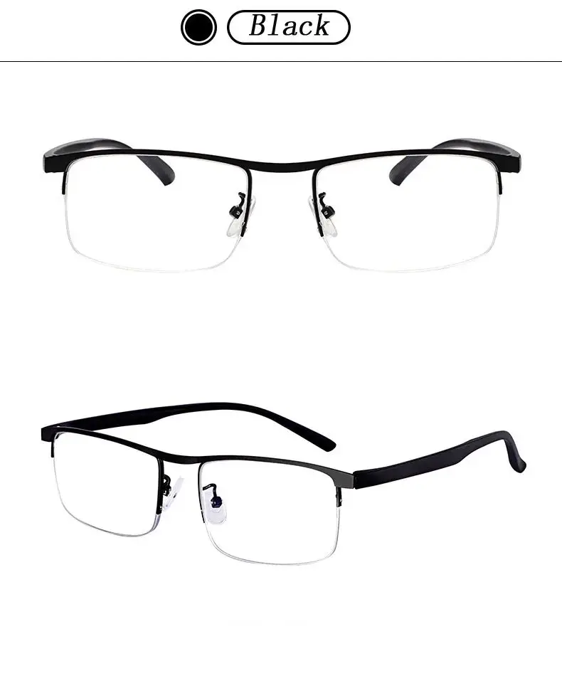 Bestseller Progressive Lesebrillen Multifokale Anti-Blaulicht-Brillen Halbrahmen Metall-Legierung Herren Damen 1,5 1,0 2,5 Schwarz – Detail 6