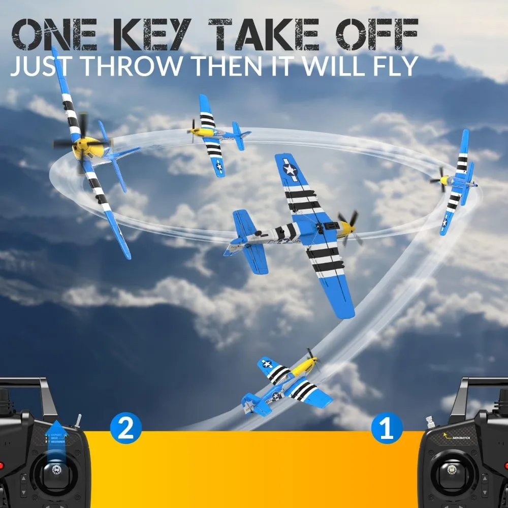 Avión RTF P51 Mustang RC de 4 canales con 3 modos: modelo listo para volar para principiantes y adultos