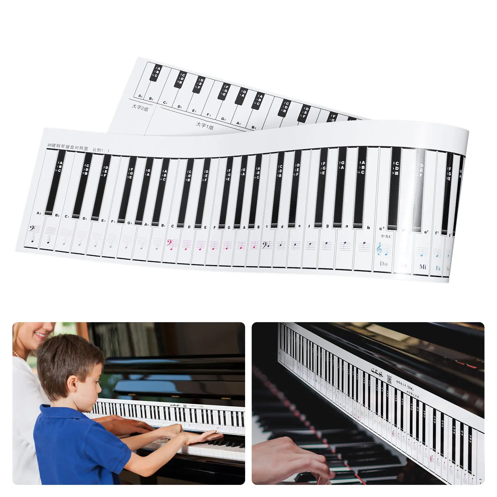 Piano Keyboard Practice Paper 88 Key Standard Waterproof Tear-Resistant Finger Simulation Hand-Rollable Sheet for Beginners