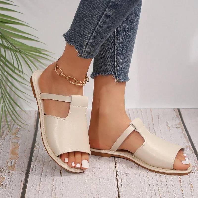 2025 Summer New Casual Fashion Solid Color Open Toe Slippers Simple Non-Slip Women's Low Heeled Sandals view 6