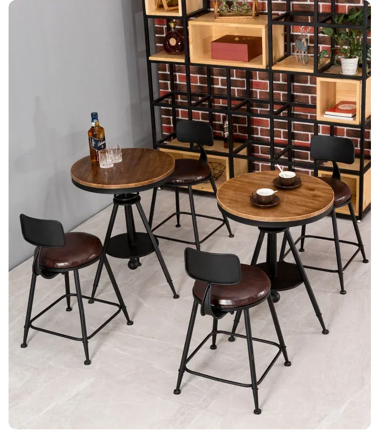 American retro metal dining table coffee tea shop solid wood leisure round table and chair set wall-mounted negotiation table