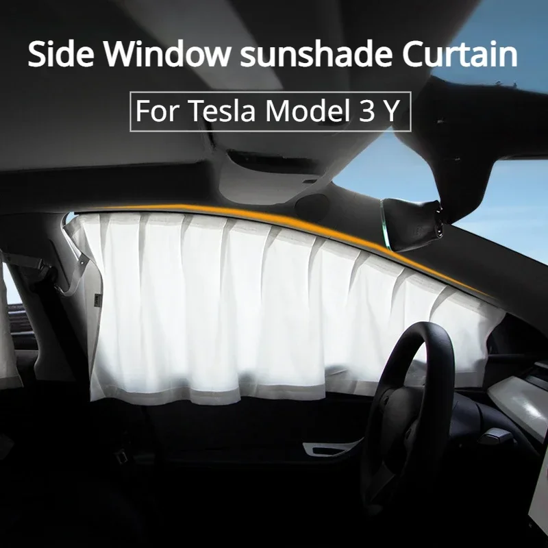 Side Window Sunshade Curtain for Tesla Model 3 Y Track Style Camping Privacy Sunscreen Insulated Curtain Windshield Blind Cover