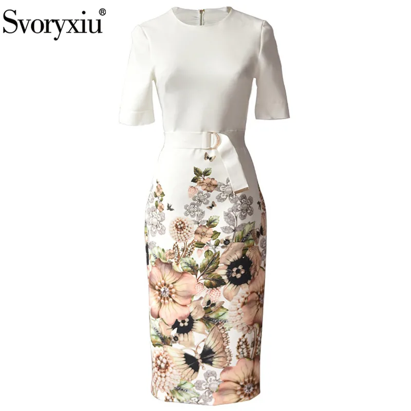 

Svoryxiu Designer Fashion Summer Dresses Women's Short Sleeve Butterfly Pearl Printing Elegant Office Lady Dress Vestdios