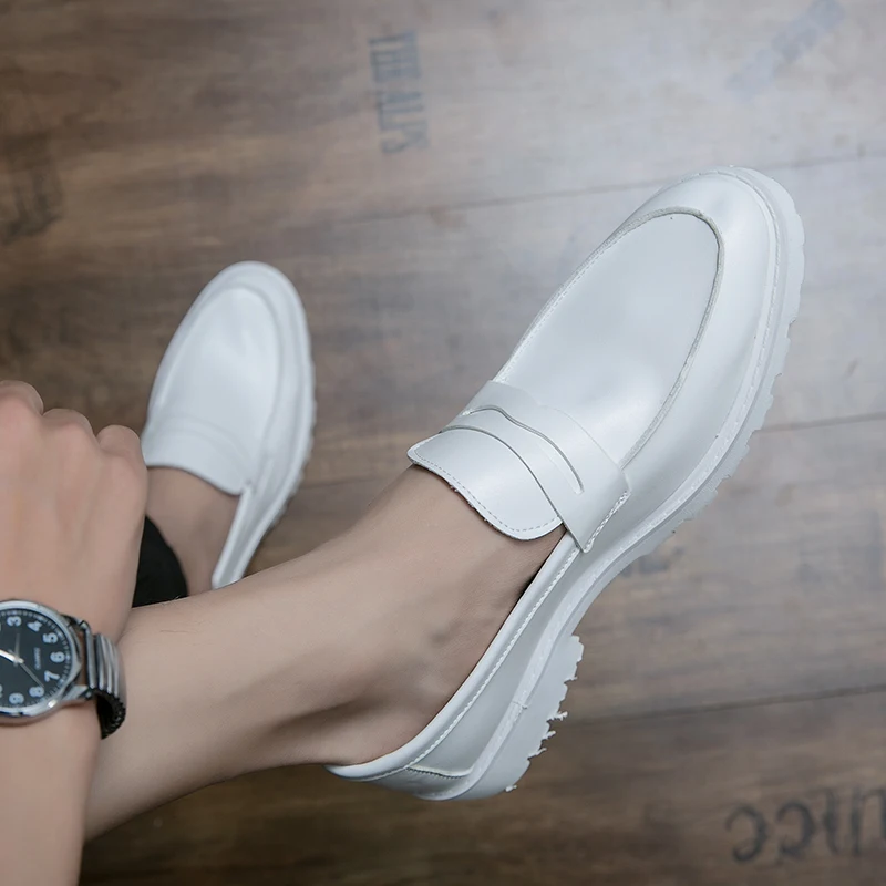 New Soft Leather White/black Loafers Shoes Men Patent Leather Shoes  Breathable Slip-On Solid Casual Shoes Handmade Size 38-44