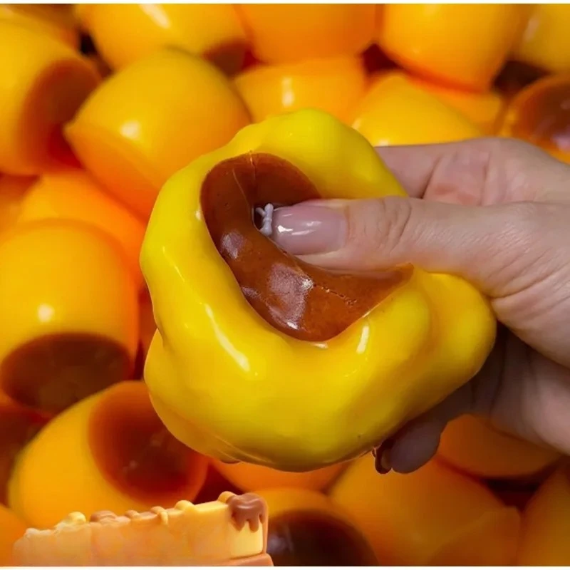 Pudding-shaped Squeeze Ball Caramel Crunchy Handmade Squishy Portable Diy Fidget Accessory For Stress Relief & Cute Desk Play