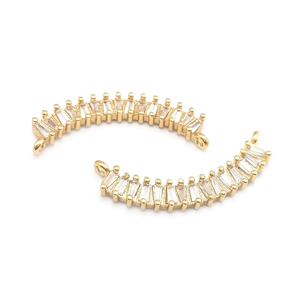 High Quality 18K Gold Color Brass and Zircon 2 Holes Curve Connect Charms Pendants Jewelry Making Findings Accessories