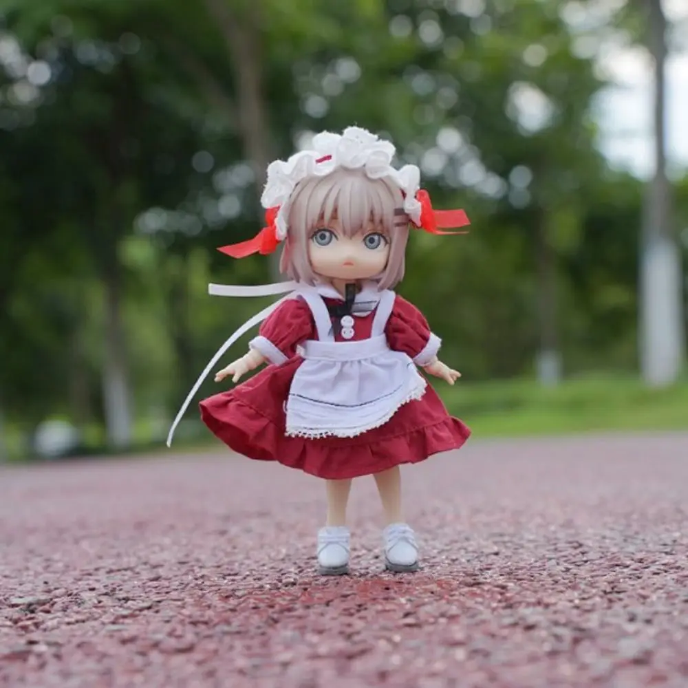 

Handmade Maid Dresses Fashion with Headband Set Dolls Outfits DIY Black/Red Dolls Tops for 1/11 OB11 Dolls/for 1/12 BJD Dolls