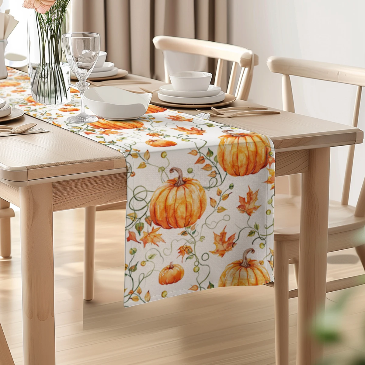 Halloween Jack-o '-lantern Cartoon Watercolor Table Runner Farmhouse Dining Table Runners Wedding Party Table Decoration