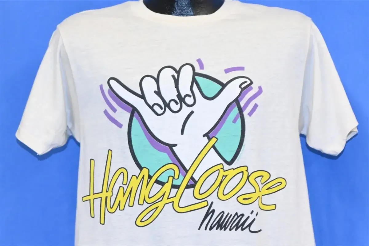Camiseta de surfista Hang Loose Hawaii Surf Shaka de los años 80, talla mediana