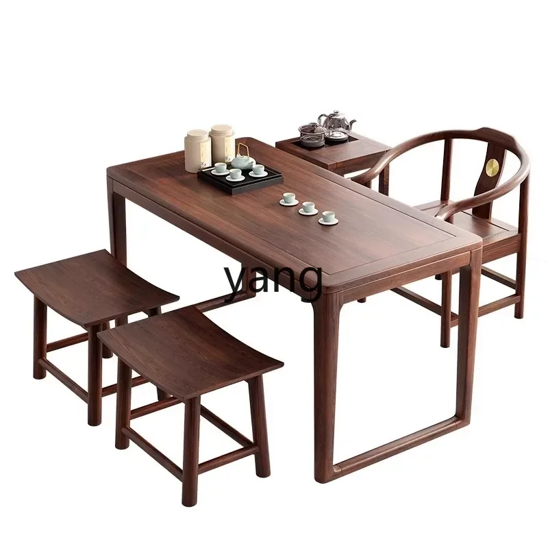 LMM small apartment tea table and chair combination walnut home zen tea table all solid wood