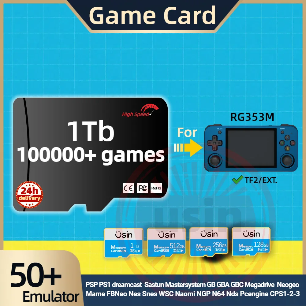 Game Memory Card For Anbernic RG353M TF Plug&Play Pre-install Retro Games PSP PS1 SD portable Handheld High Speed Card 1Tb 512G