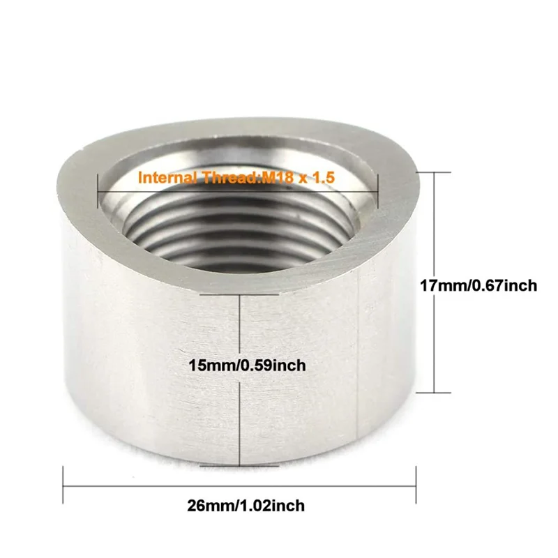 Tuerca hexagonal y base con muescas para sensor lambda, adaptador boss de tuerca soldada SS304 para instalación de sensor de oxígeno, M18 x 1,5