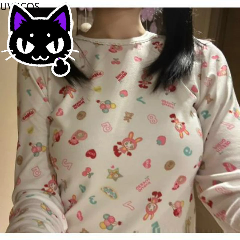 2025 misa hot sale Sweet Crop Tops Lolita T-shirt Women Y2k Aesthetic Cartoon Bunny Print Summer Tees Japanese Grunge Harajuku F