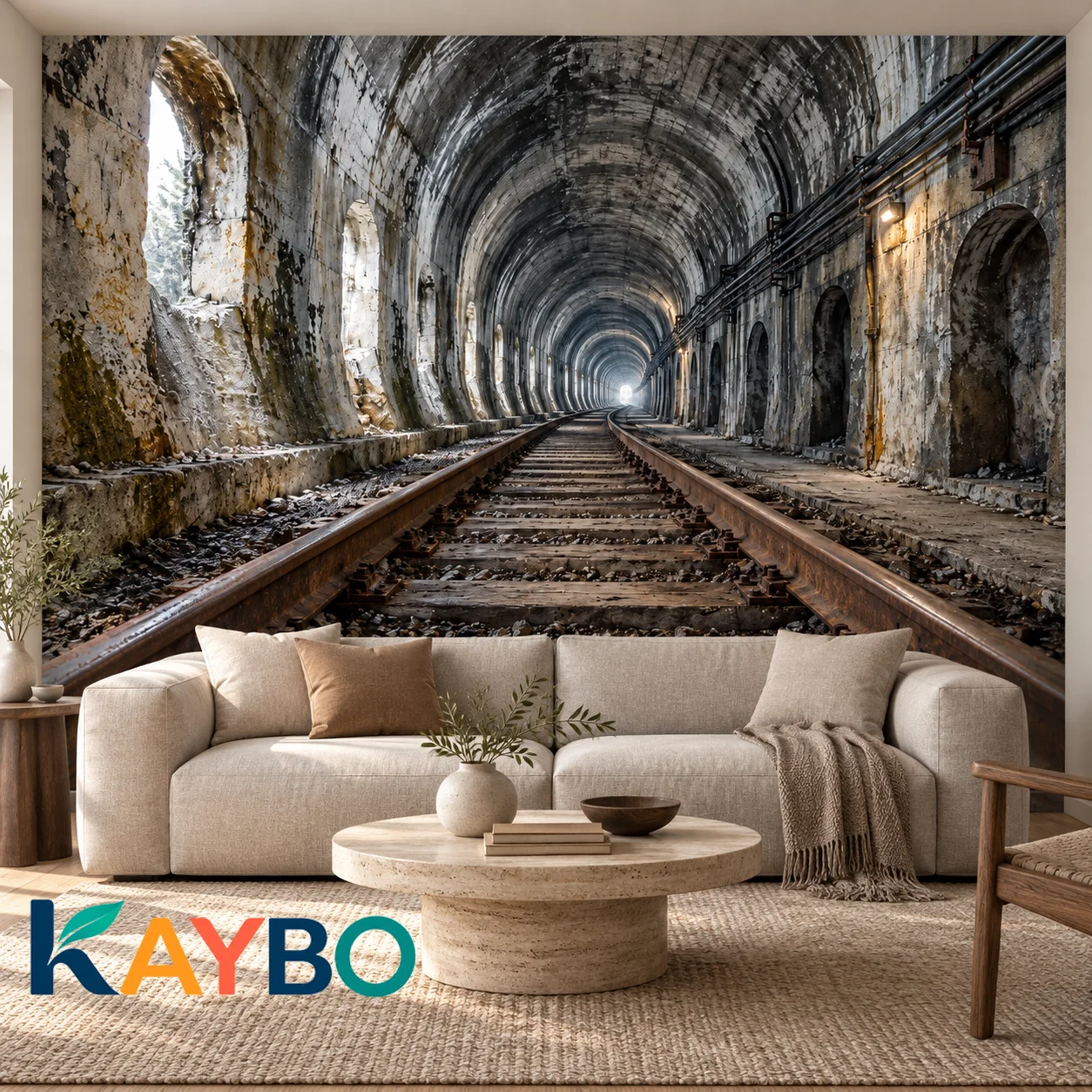 Railway Tunnel Wall Mural Retro Train Track 3D Perspective Wallpaper Non Self Adhesive Living Room Bedroom Industrial Wall Decor