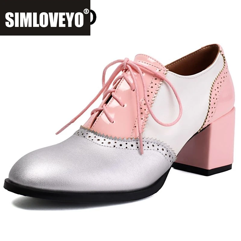 

SIMLOVEYO 2025 Новый дизайн Женские повседневные туфли-лодочки с круглым носком и блочным каблуком 6 см на шнуровке Разноцветные большие размеры 46 47 48 Мягкая повседневная обувь