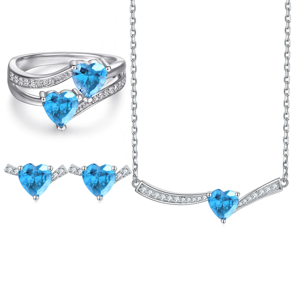 

Jewelry Set Blue Heart Double Zircon Sterling Silver Set
