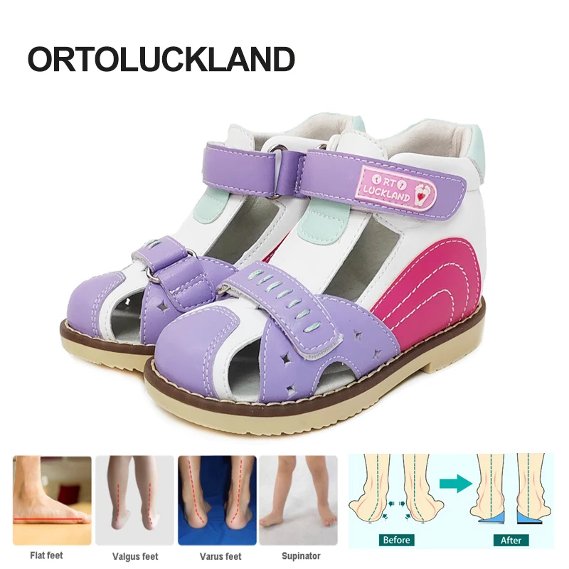 Ortoluckland Children Shoes Girls Summer Orthopedic Sandals New Fashion Toddler Kids Closed Toe School Leather Footwear Size21