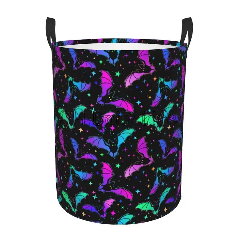 Goth Bats Laundry Basket Halloween Foldable Waterproof Oxford Cloth Tote Bag Laundry Hamper Clothes Storage Bucket Toy Organizer