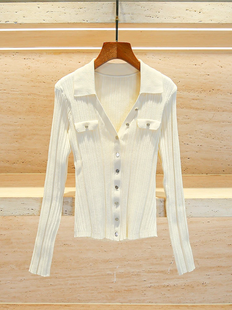 

MIGII Early Autumn Women's Slim Fit Knitted Top V-Ne Small Fraance Sle European Faion High End Ladies' Commute Wear