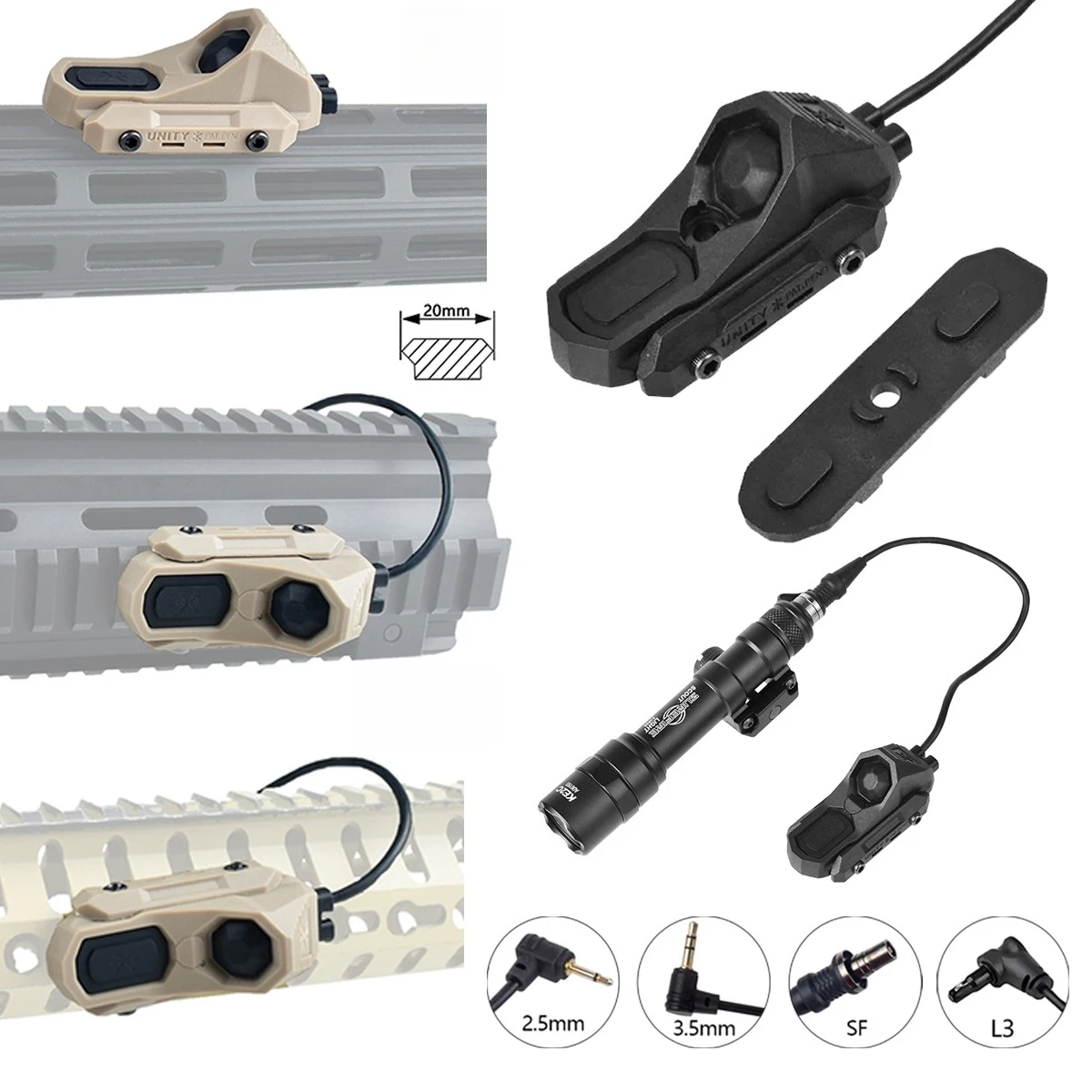 2.5/3.5mm SF L3 Plug AXON Dual Function Remote Pressure Switch for Surefire M300 M600 Flashlight PEQ DABL fit 20mm Keymd MLK