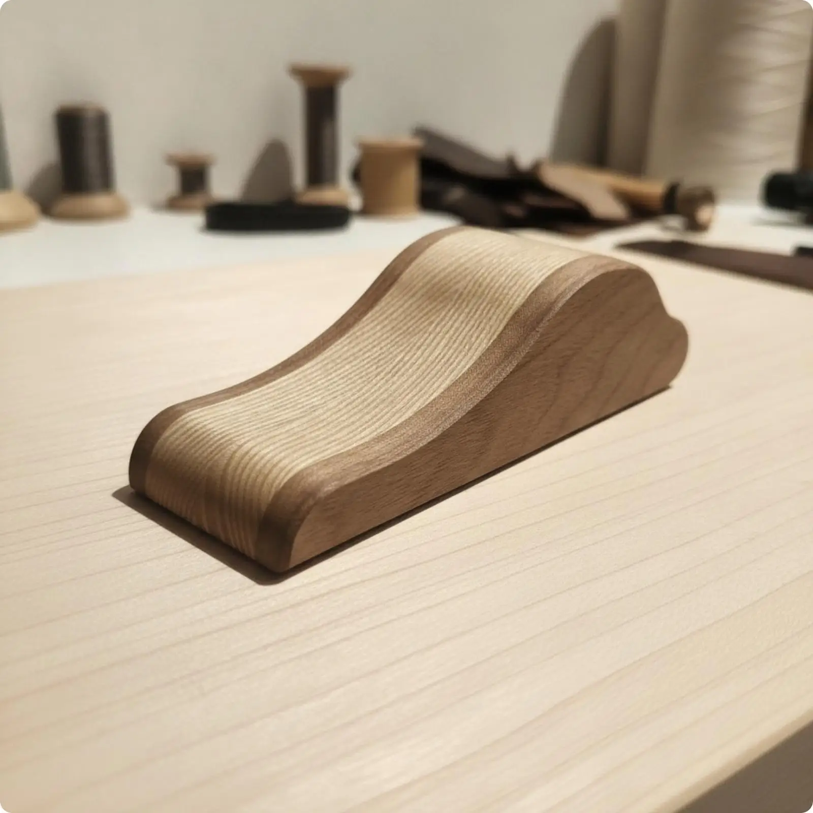 Watch-Strap Forming Tool | Ergonomic Contoured Wooden Body, Textured Central Surface, Leather Strap Bender, for Workbench