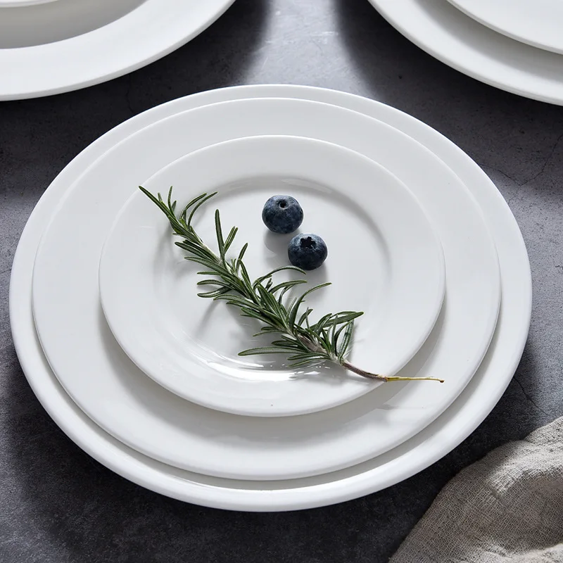 Prato Raso de Porcelana Branca Elegante para Jantar Ocidental, Prato de Buffet, Utensílios de Restaurante, Tigela para Massa ...