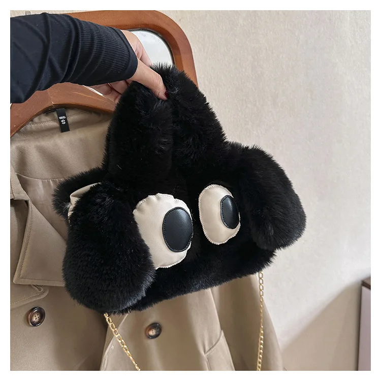 Winter Faux Fur Women\'s Small Shoulder Bags Cute Cartoon Dog Soft Plush Female Messenger Bag Girls Fluffy Tote Handbags Purse