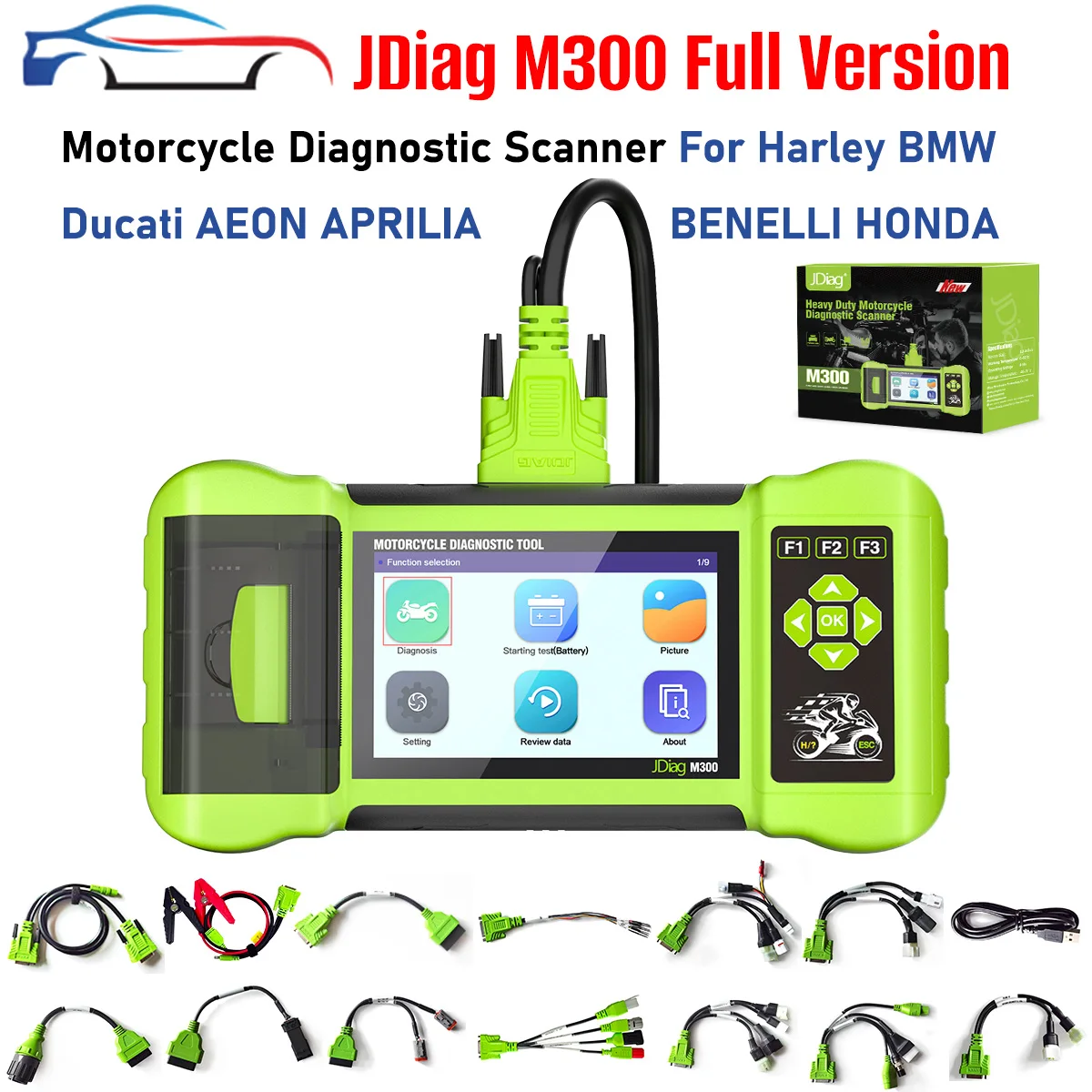 JDiag M300 Hand-held Motorcycle Diagnostic Scanner For Harley BMW Ducati AEON APRILIA BENELLI HONDA KAWASAKI KTM KYMCO PIAGGIO